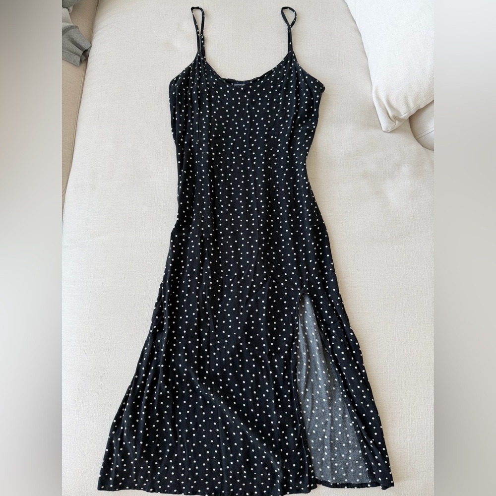 Abercrombie & Fitch Black Polka Dot Midi Slip Dress